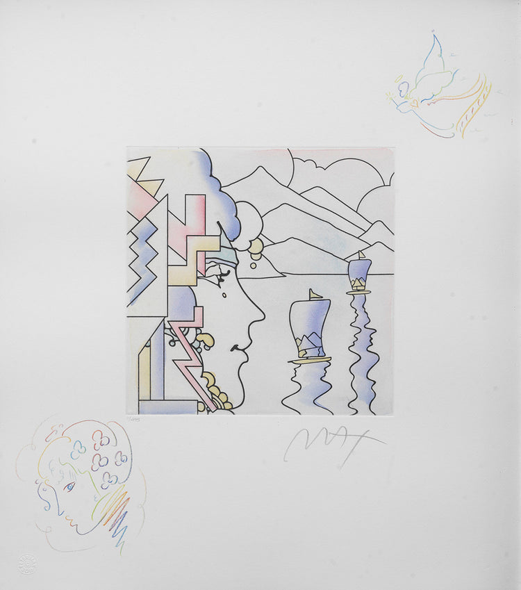 Peter Max - Geometric Profile and Sailboat (2016)