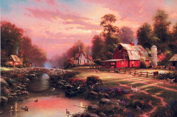 Thomas Kinkade - Sunset at Riverbend Farm (1996)